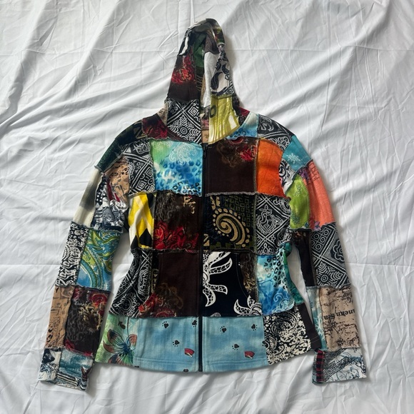 Vintage Jackets & Blazers - Vintage 90s Y2K Multicolor Patchwork Jacket, Boho Hippie Grunge Core